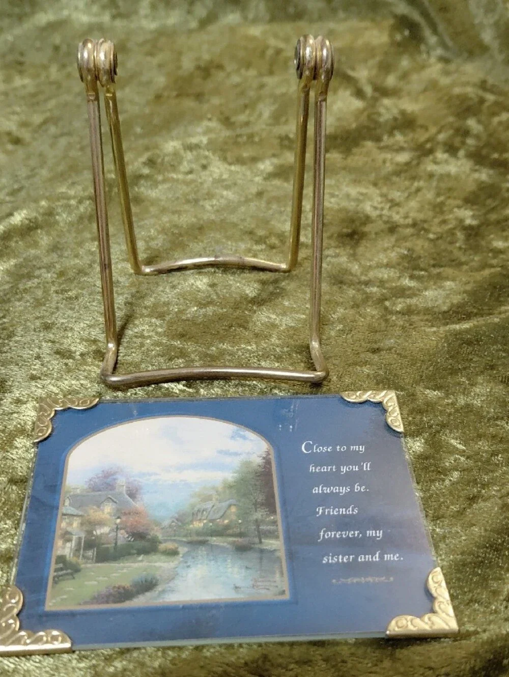 Thomas Kinkade Blue Scenic Sister Plaque with Gold Accents